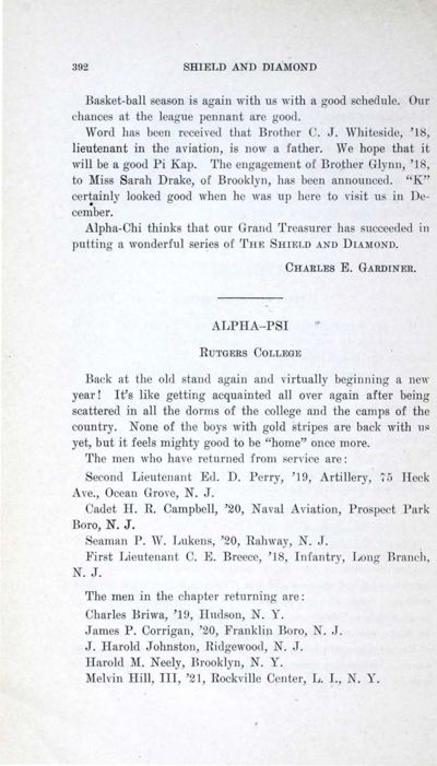 Alpha-Psi, February 1919